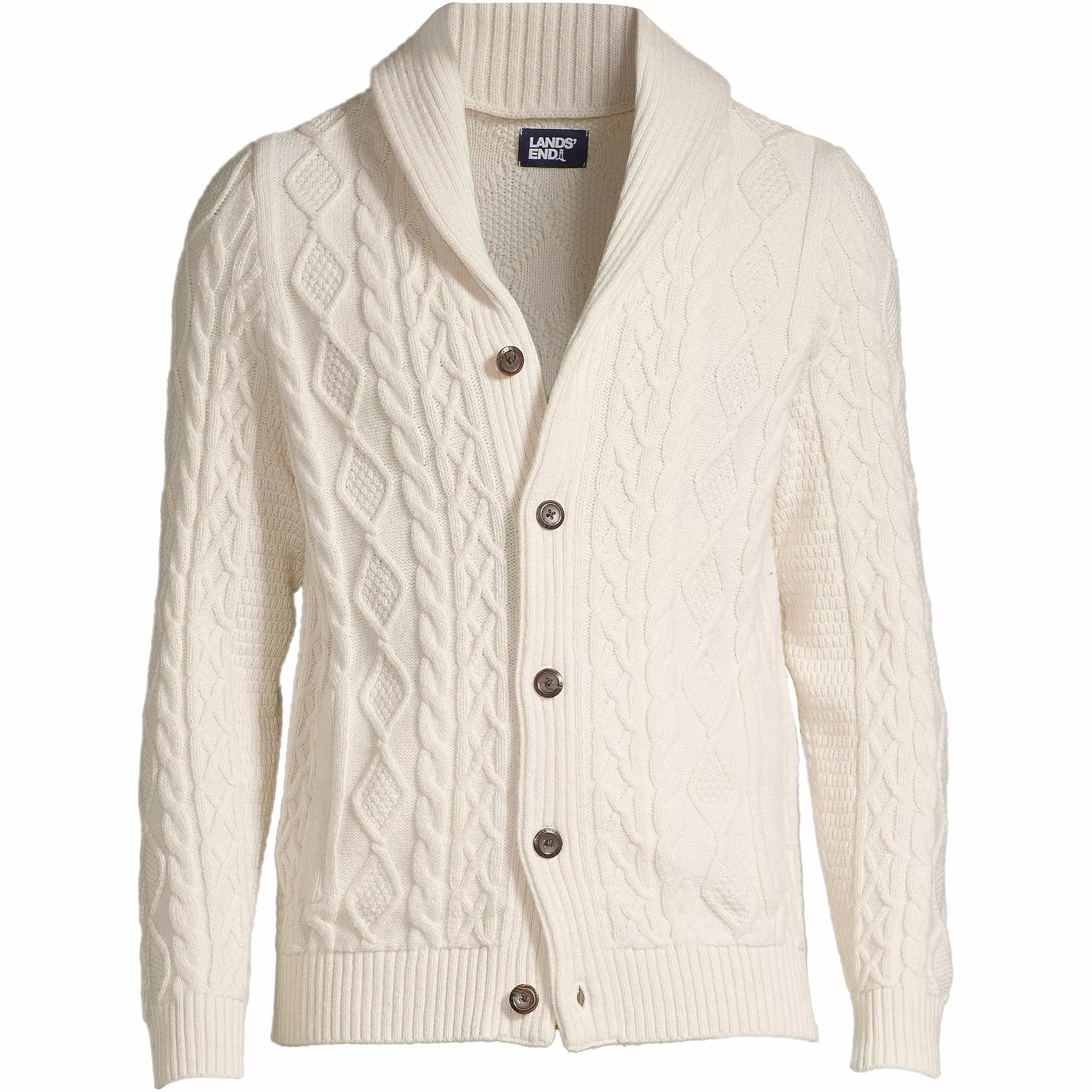 Lands' End Men's Cotton Blend Cable Shawl Cardigan Sweater - Image 5