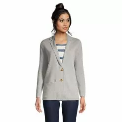 Lands' End Women's Fine Gauge Cotton Button Front Blazer Sweater