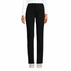 Lands' End Women's High Rise Flannel Lined Straight Leg Jeans Black