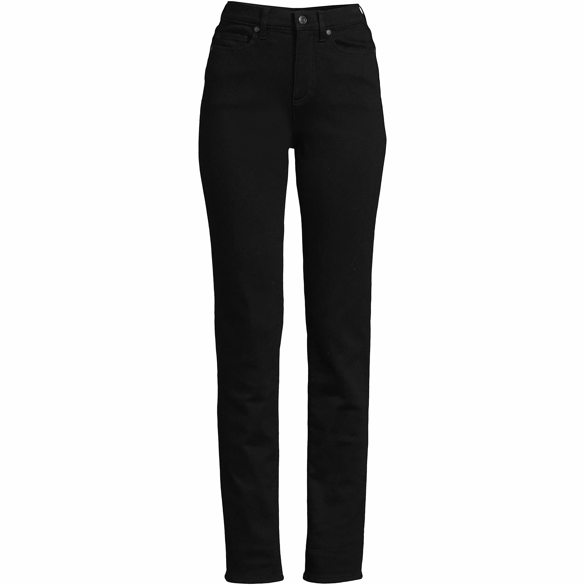 Lands' End Women's High Rise Flannel Lined Straight Leg Jeans Black - Image 5