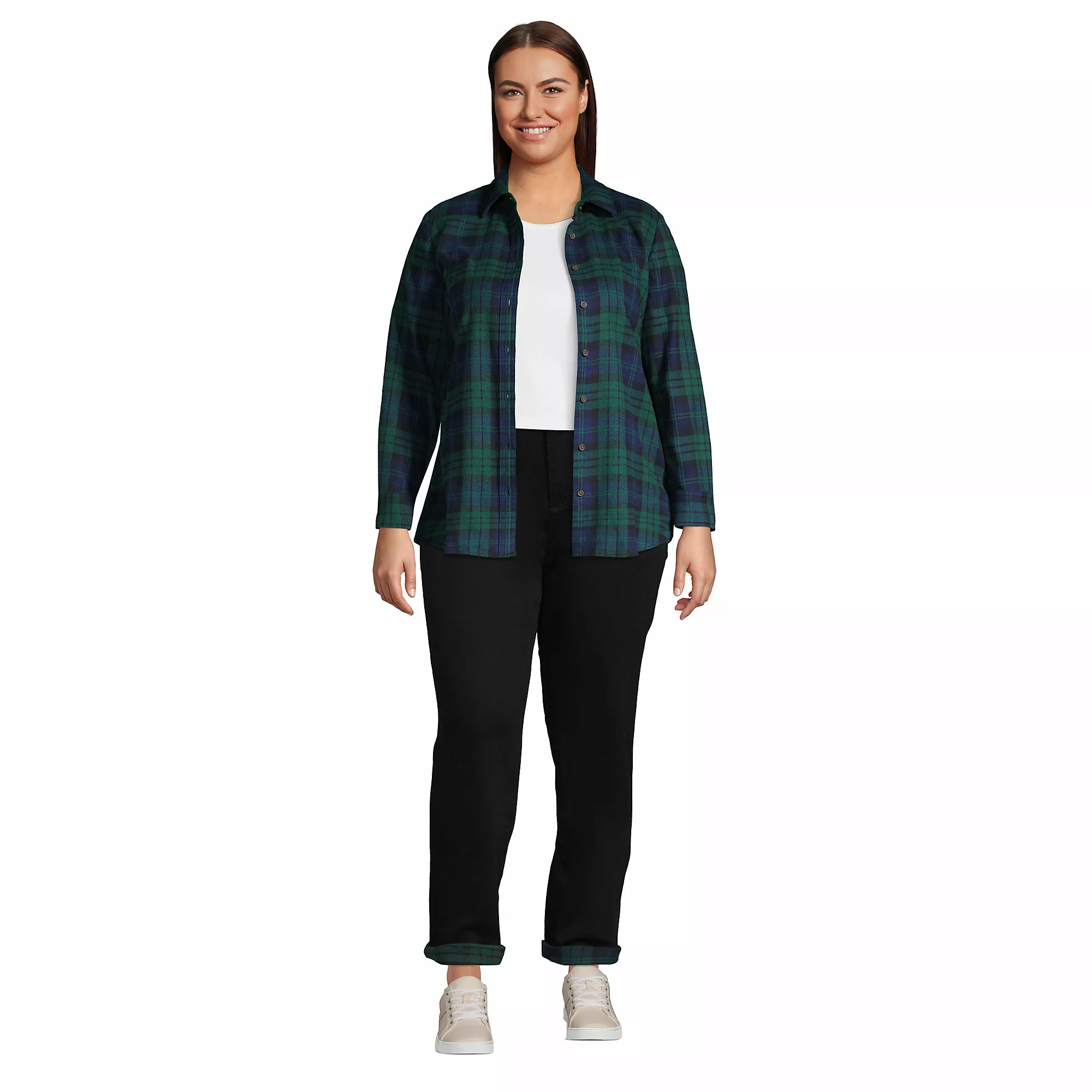 Lands' End Women's Plus Size High Rise Flannel Lined Straight Leg Jeans Black - Image 4