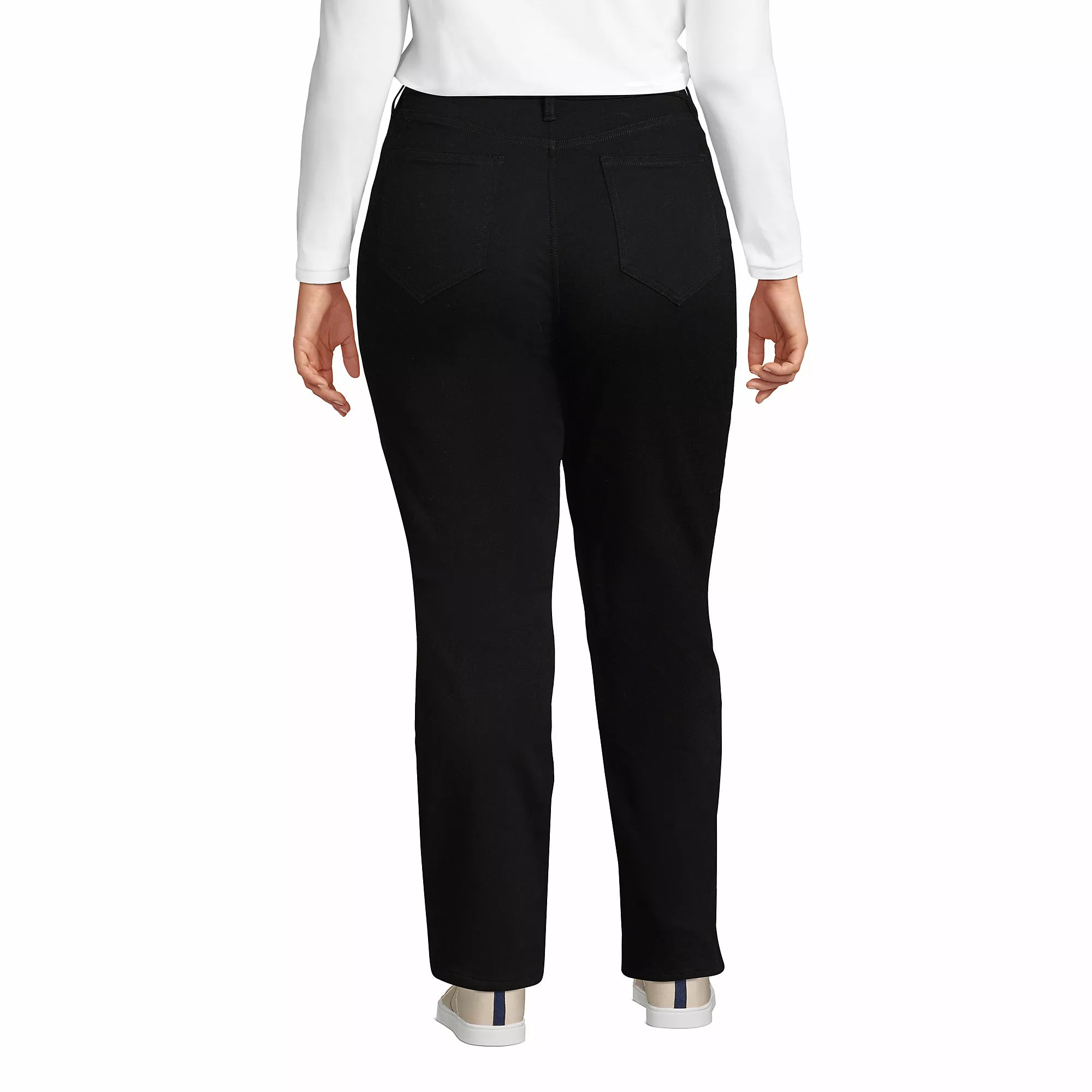 Lands' End Women's Plus Size High Rise Flannel Lined Straight Leg Jeans Black - Image 2