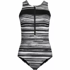 Lands' End Women's Plus Size Chlorine Resistant Zip Front X-Back One Piece Swimsuit