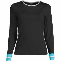 Lands' End Women's Plus Size Crew Neck Long Sleeve Rash Guard UPF 50 Sun Protection Modest Swim Tee Print