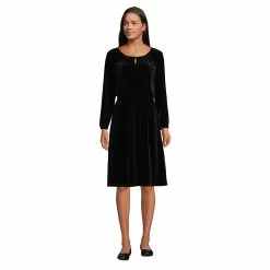 Lands' End Women's Knee Length Velvet Peasant Dress