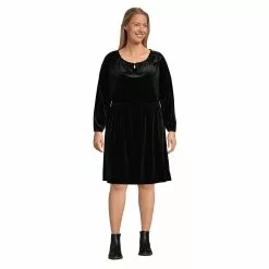 Lands' End Women's Plus Size Knee Length Velvet Peasant Dress