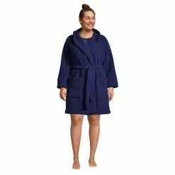 Lands' End Women's Plus Size Sherpa Fleece Hooded Robe