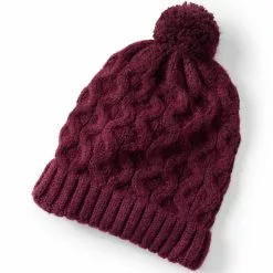 Lands' End Women's Aran Cable Knit Winter Beanie Hat