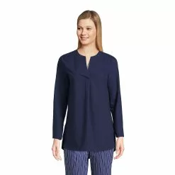 Lands' End Women's Wrinkle Free No Iron Split Neck Soft Tunic Top