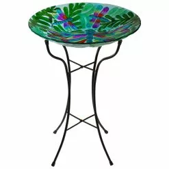 Northlight 25.75'' Tall Dragonflies Hand Painted Glass Bird Bath Feeder