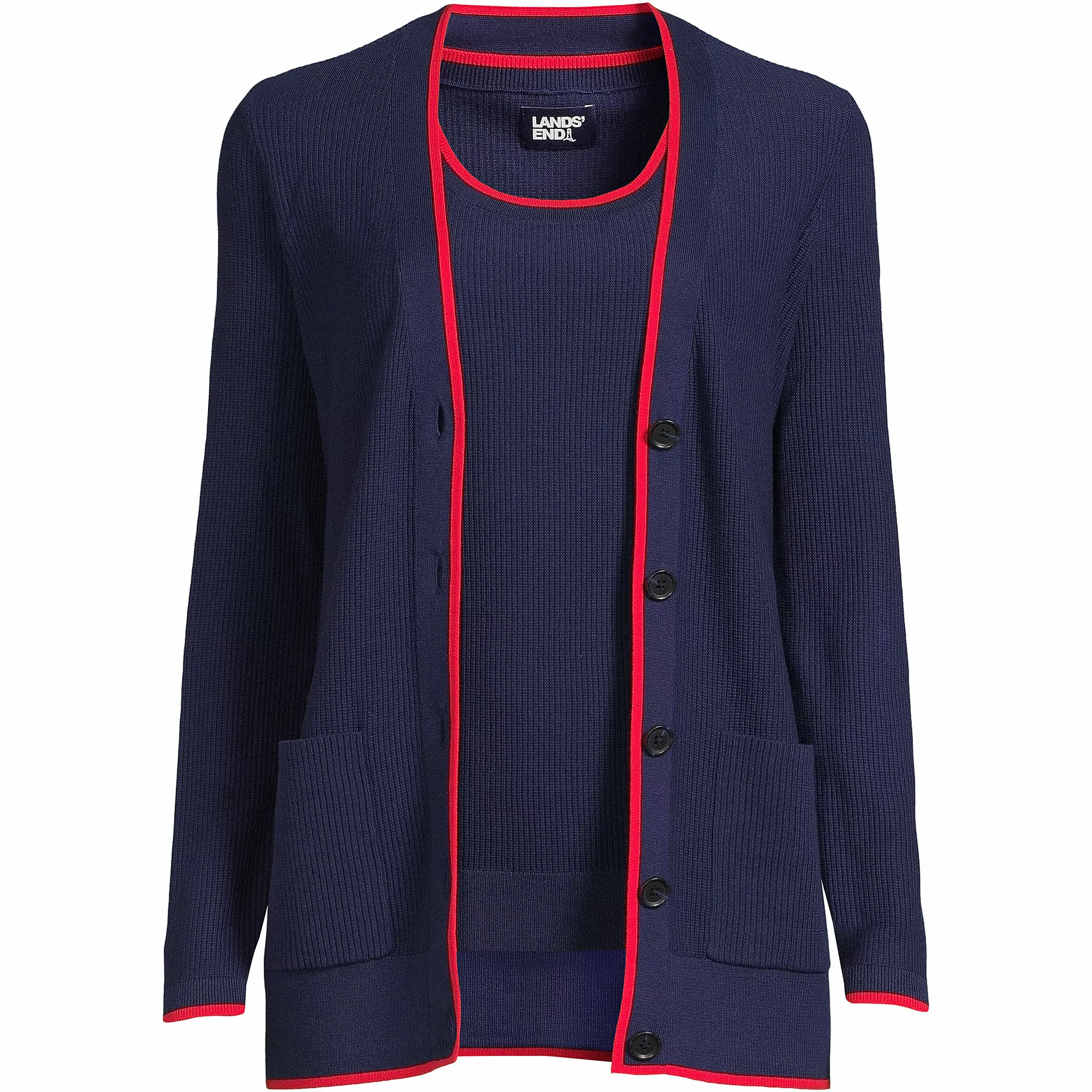 Lands' End Women's Plus Size Fine Gauge Cotton Cardigan And Tank Sweater Set - Image 6