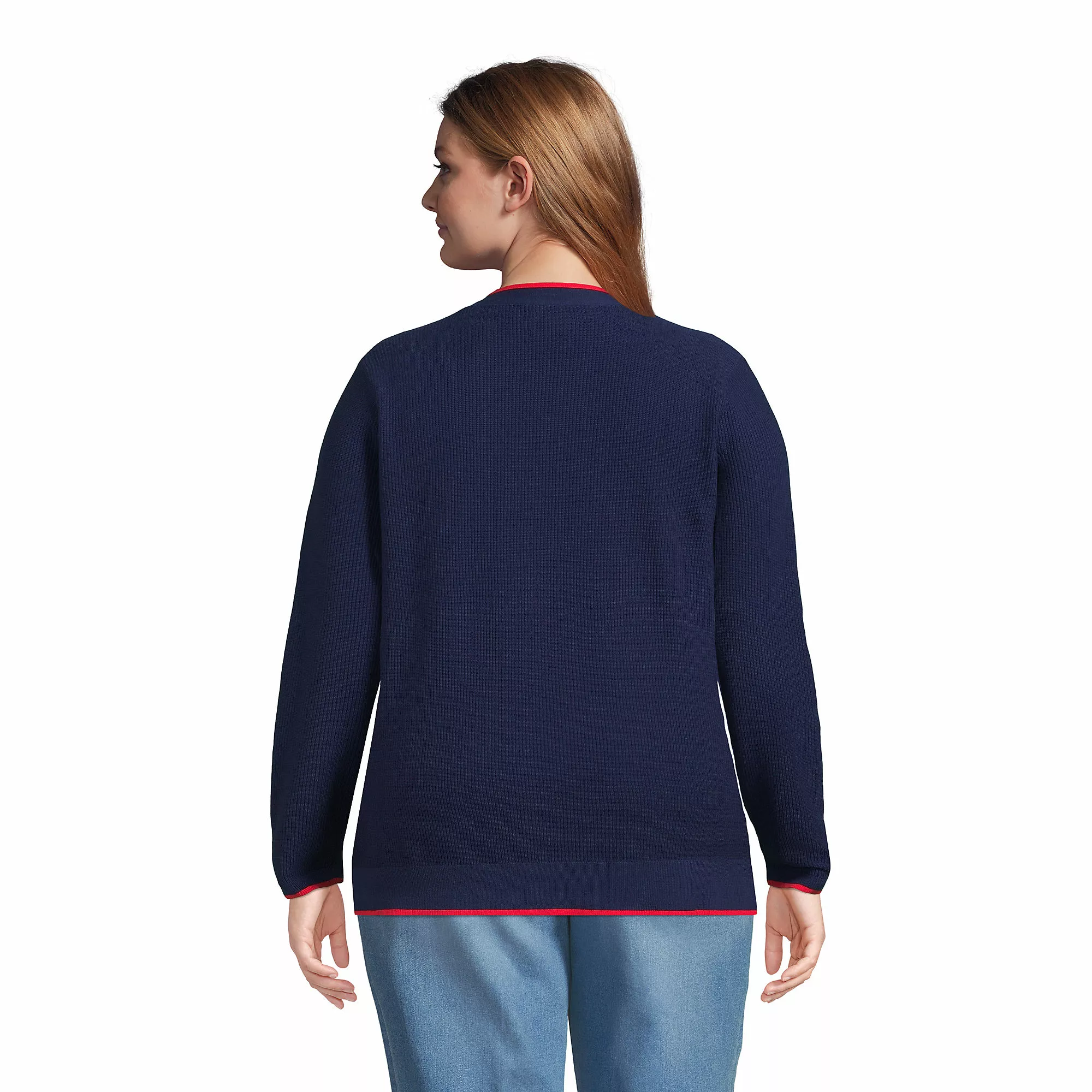 Lands' End Women's Plus Size Fine Gauge Cotton Cardigan And Tank Sweater Set - Image 2