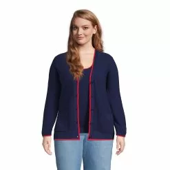 Lands' End Women's Plus Size Fine Gauge Cotton Cardigan And Tank Sweater Set