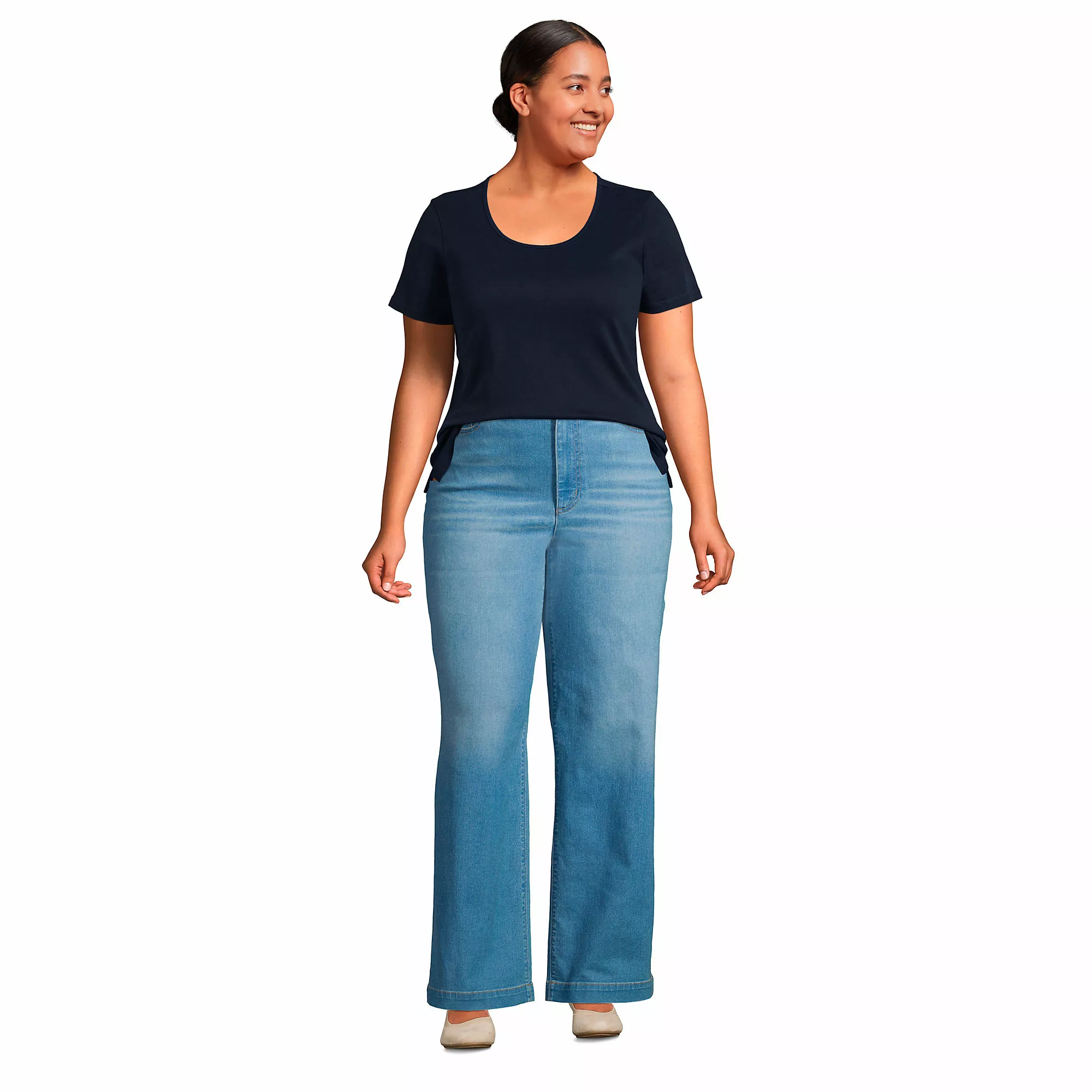 Lands' End Women's Plus Size Short Sleeve Cotton Scoop Neck Tshirt 3 Pack - Image 5