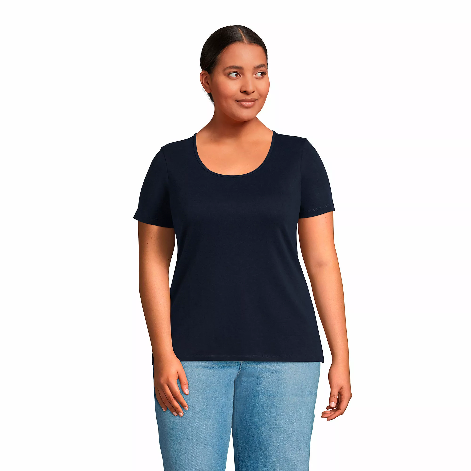 Lands' End Women's Plus Size Short Sleeve Cotton Scoop Neck Tshirt 3 Pack - Image 2