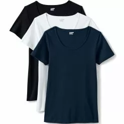 Lands' End Women's Plus Size Short Sleeve Cotton Scoop Neck Tshirt 3 Pack