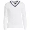 Lands' End Unisex Classic Cotton Drifter V Neck Tipped Cable Sweater