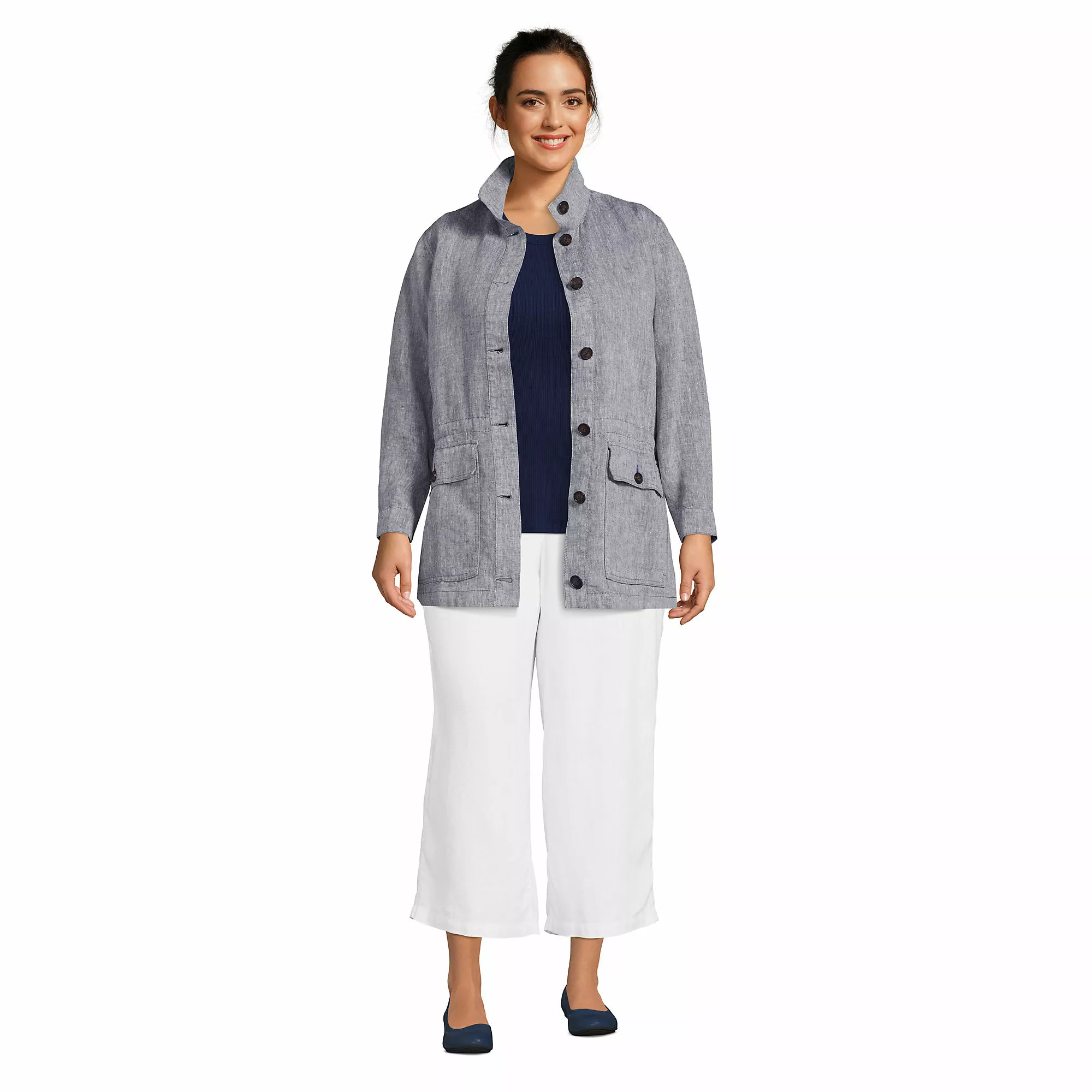 Lands' End Women's Plus Size Linen Long Jacket - Image 4