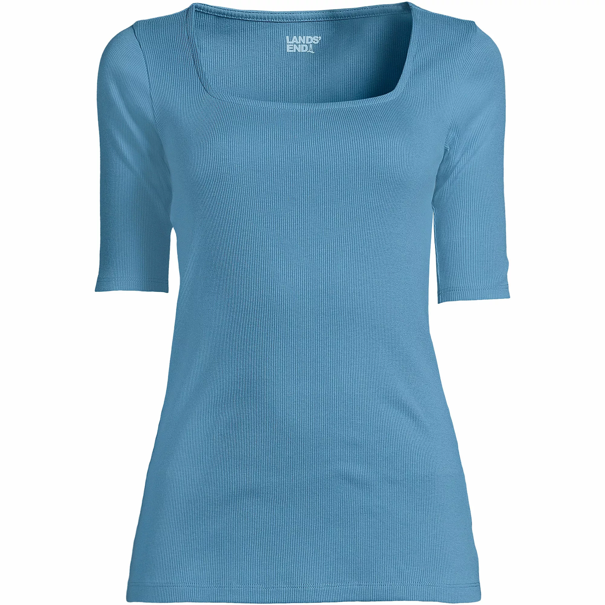Lands' End Women's Plus Size Elbow Sleeve 2x2 Rib Square Neck T-shirt - Image 5