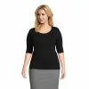 Lands' End Women's Plus Size Cotton Modal Half Sleeve Scoop Cable Pullover Sweater