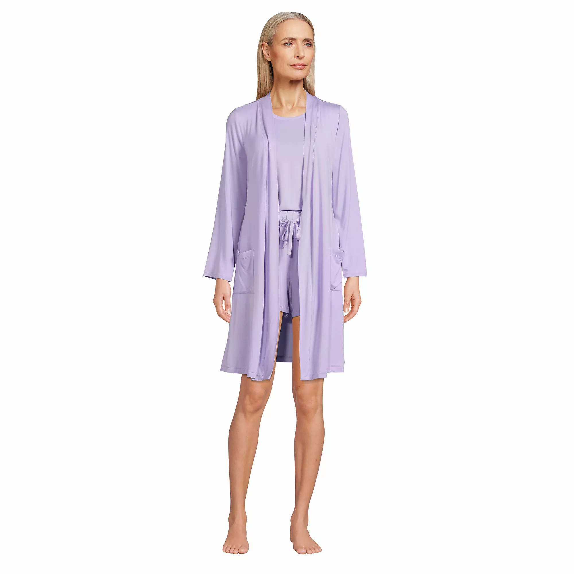 Lands' End Women's Cooling 3 Piece Pajama Set - Robe Tank And Shorts