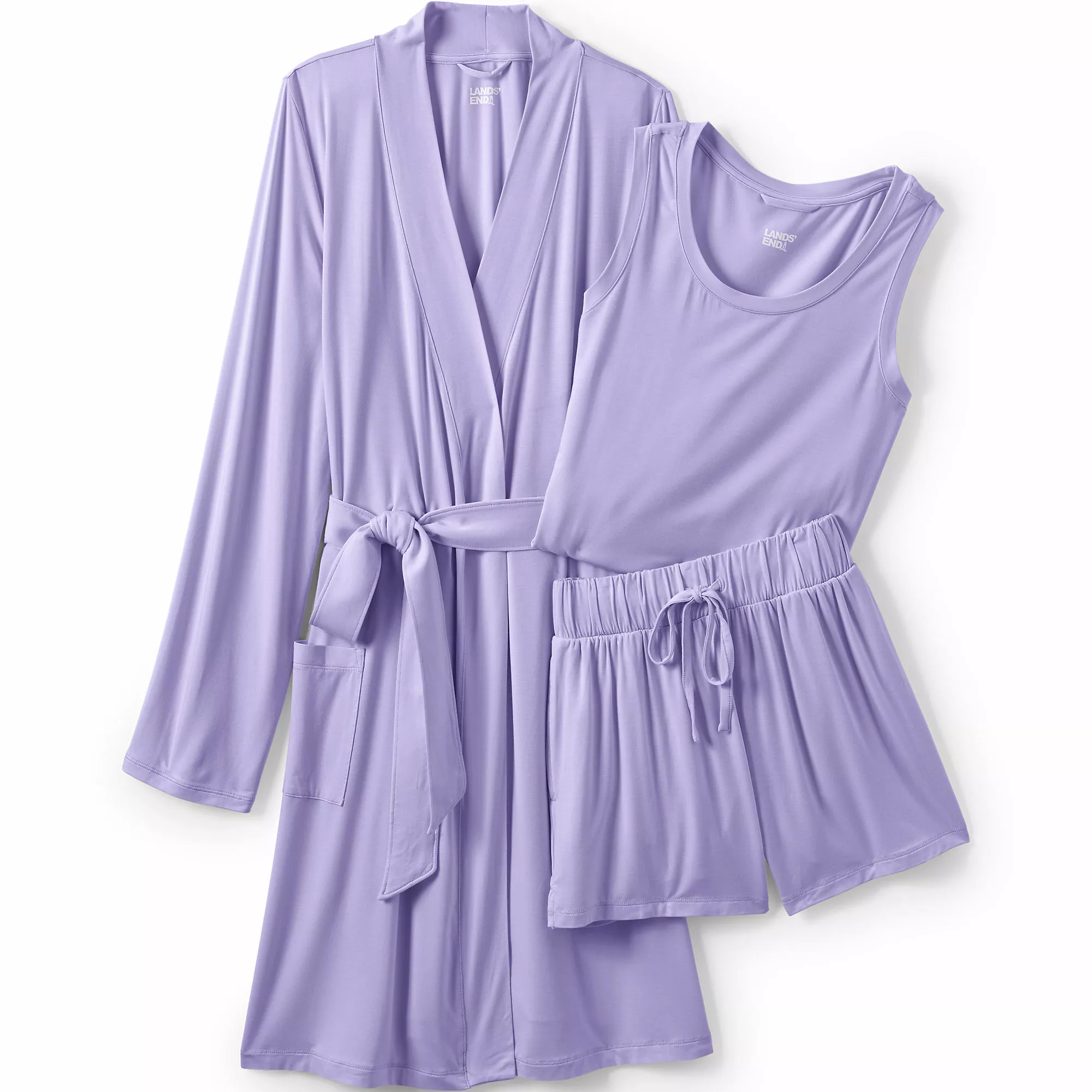 Lands' End Women's Cooling 3 Piece Pajama Set - Robe Tank And Shorts - Image 2