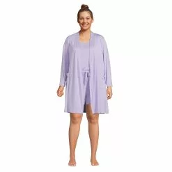 Lands' End Women's Plus Size Cooling 3 Piece Pajama Set - Robe Tank And Shorts