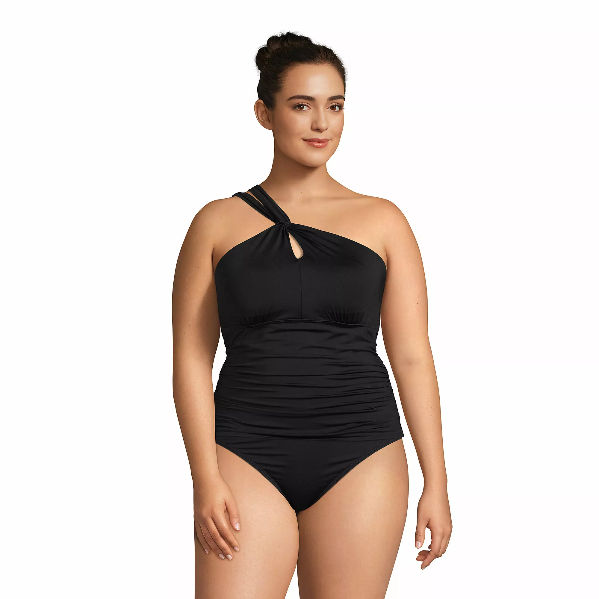 Lands' End Women's Plus Size Chlorine Resistant High Neck To One Shoulder Multi Way Tankini Swimsuit Top - Image 4