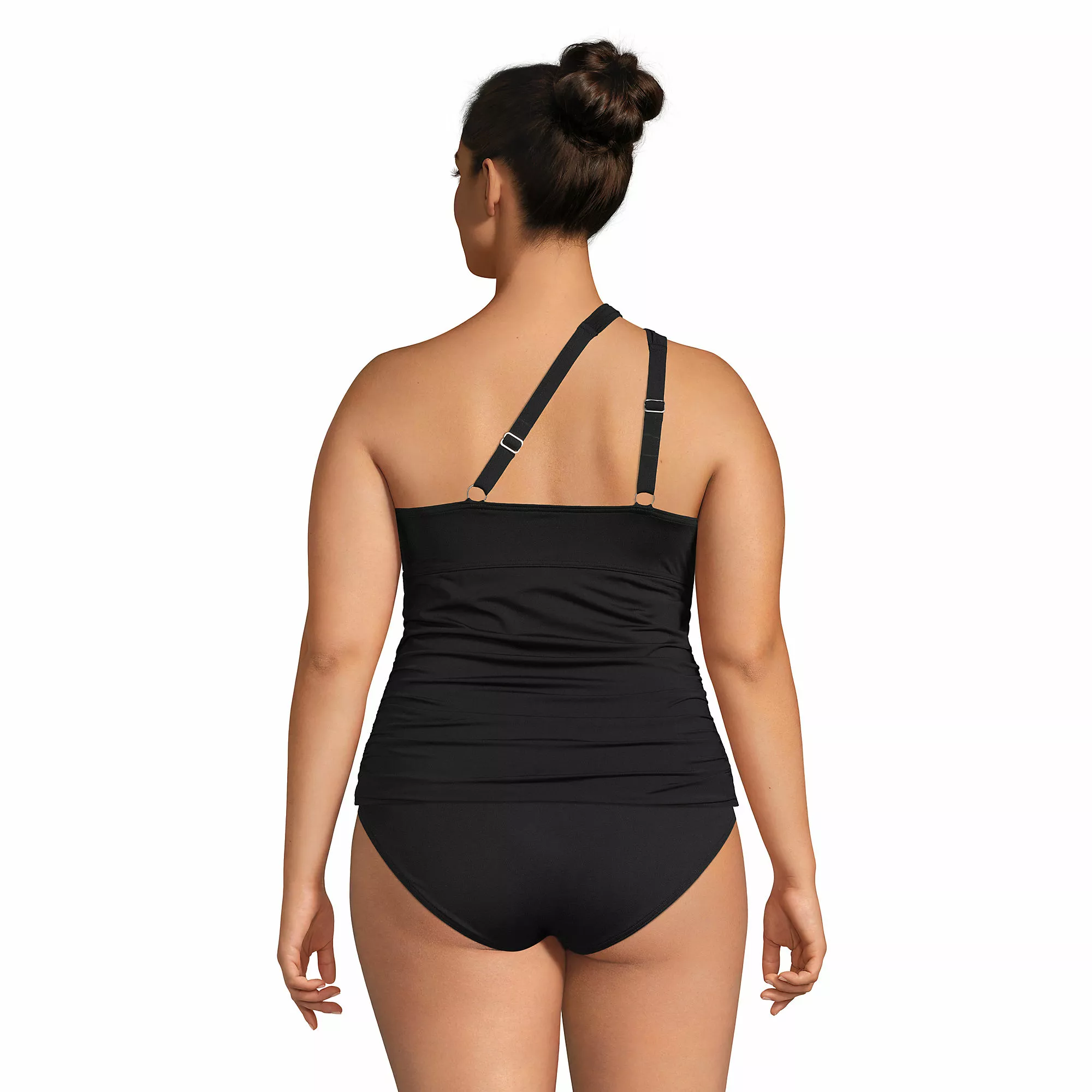 Lands' End Women's Plus Size Chlorine Resistant High Neck To One Shoulder Multi Way Tankini Swimsuit Top - Image 5