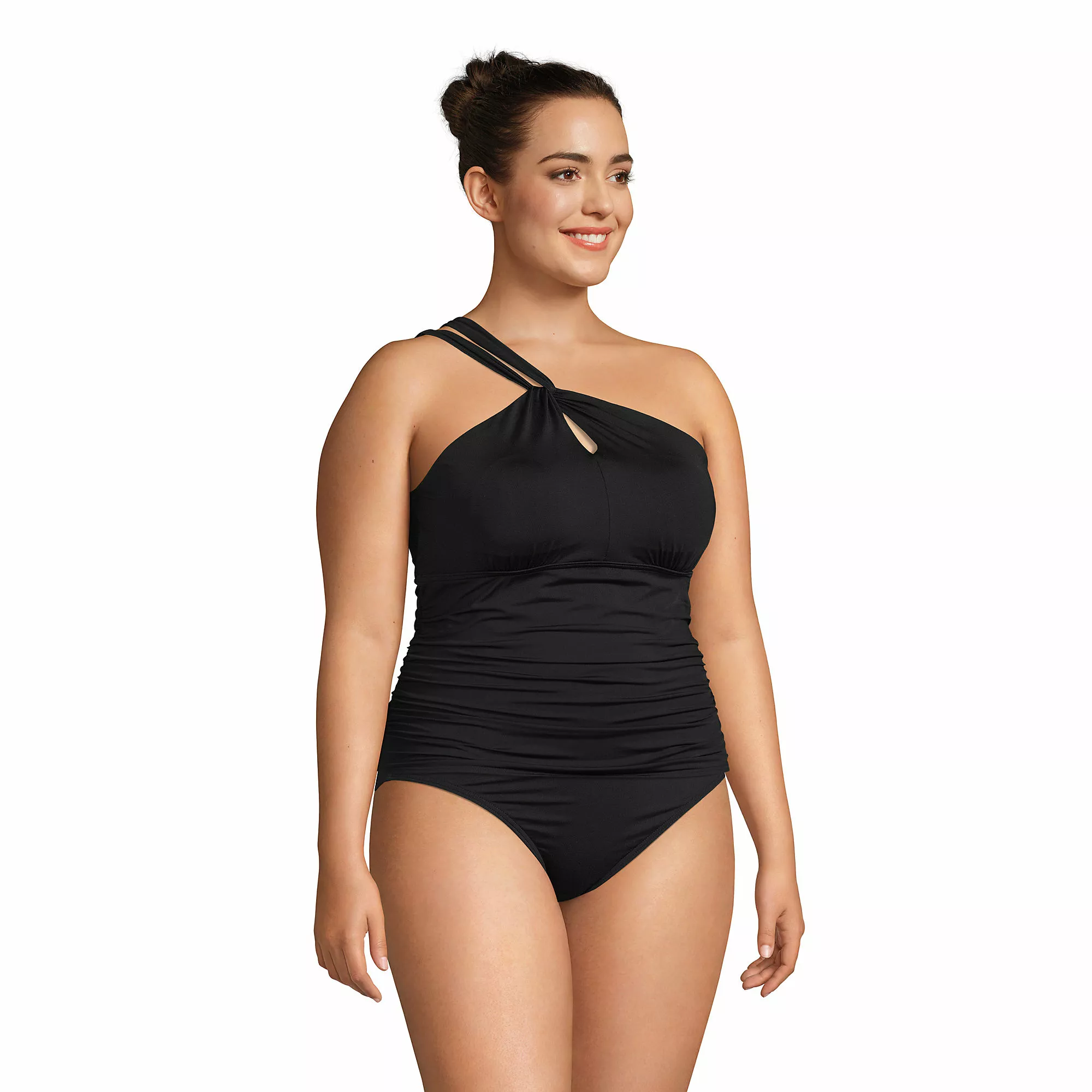 Lands' End Women's Plus Size Chlorine Resistant High Neck To One Shoulder Multi Way Tankini Swimsuit Top - Image 7
