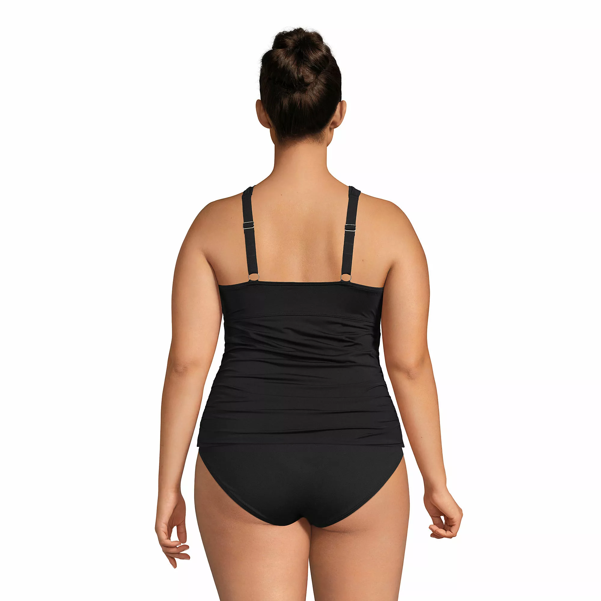 Lands' End Women's Plus Size Chlorine Resistant High Neck To One Shoulder Multi Way Tankini Swimsuit Top - Image 2