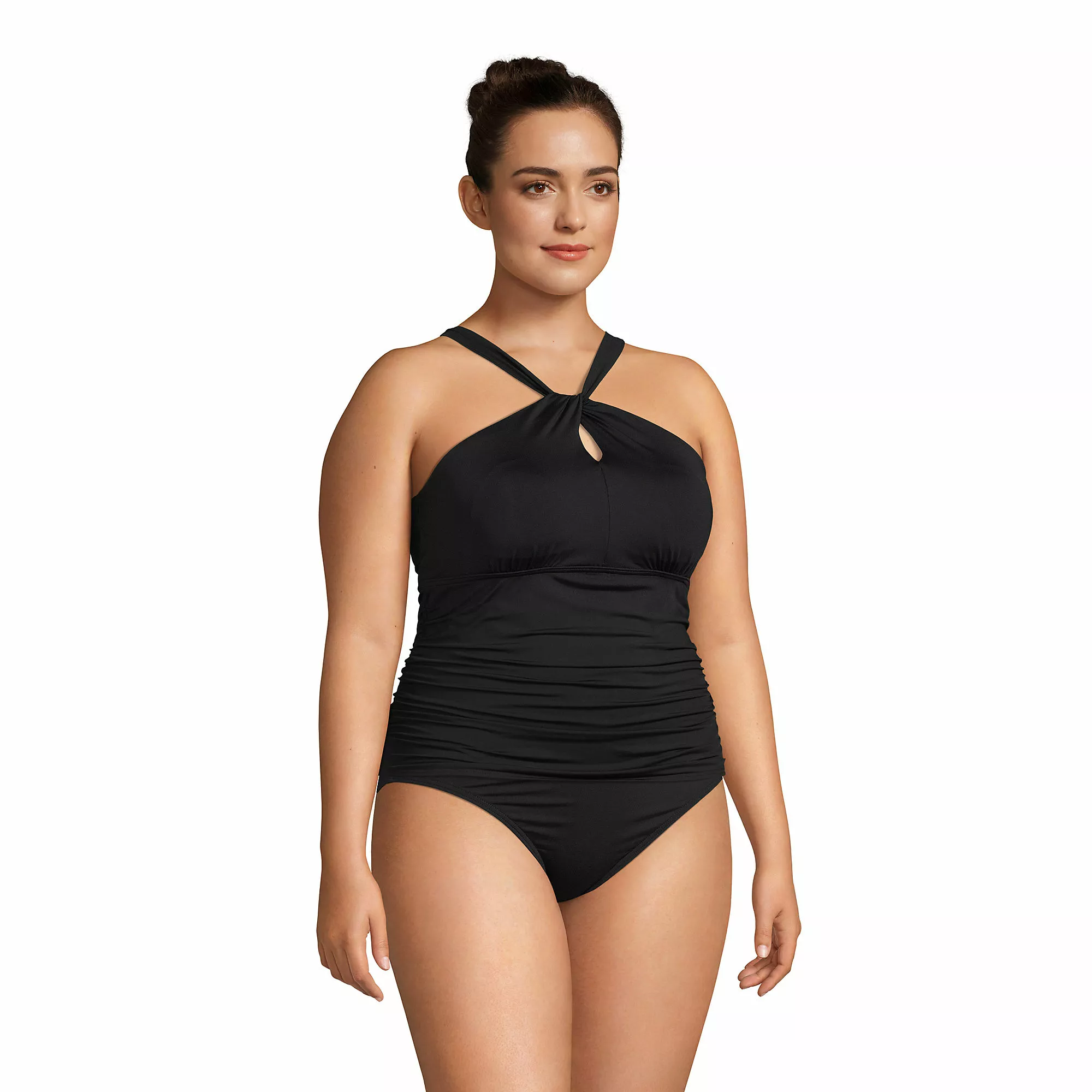 Lands' End Women's Plus Size Chlorine Resistant High Neck To One Shoulder Multi Way Tankini Swimsuit Top - Image 6