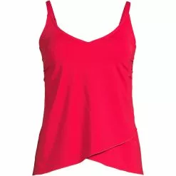 Lands' End Women's Plus Size Chlorine Resistant V-Neck Tulip Hem Tankini Swimsuit Top With Adjustable Straps