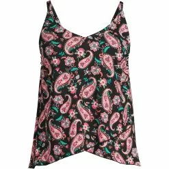 Lands' End Women's Plus Size Chlorine Resistant V-Neck Tulip Hem Tankini Swimsuit Top With Adjustable Straps