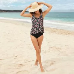 Lands' End Women's Chlorine Resistant V-Neck Tulip Hem Tankini Swimsuit Top With Adjustable Straps