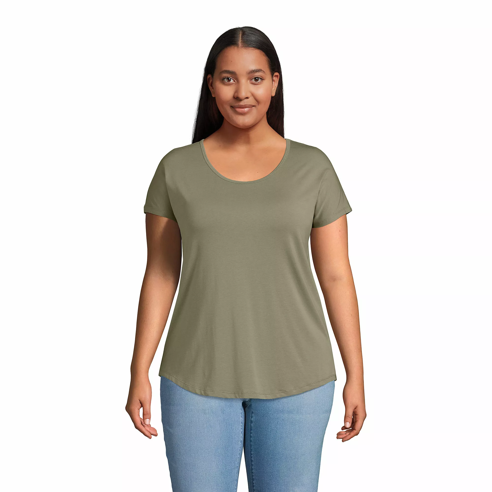 Lands' End Women's Plus Size Short Sleeve Lightweight Uneck Tshirt - Image 2