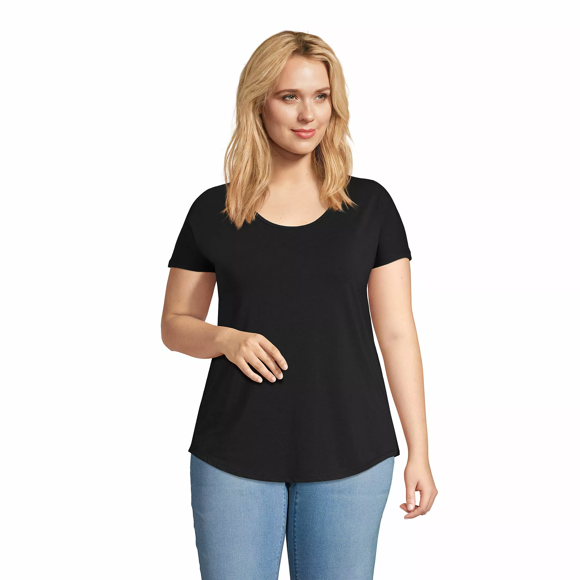 Lands' End Women's Plus Size Short Sleeve Lightweight Uneck Tshirt