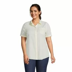 Lands' End Women's Plus Size Wrinkle Free No Iron Favorite Short Sleeve Shirt