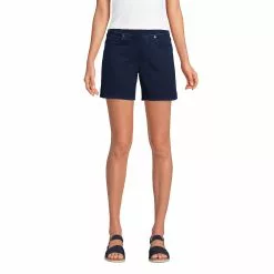Lands' End Women's Starfish Mid Rise Pull On 7" Knit Denim Jean Shorts