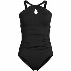 Lands' End Women's Plus Size Chlorine Resistant High Neck To One Shoulder Multi Way One Piece Swimsuit