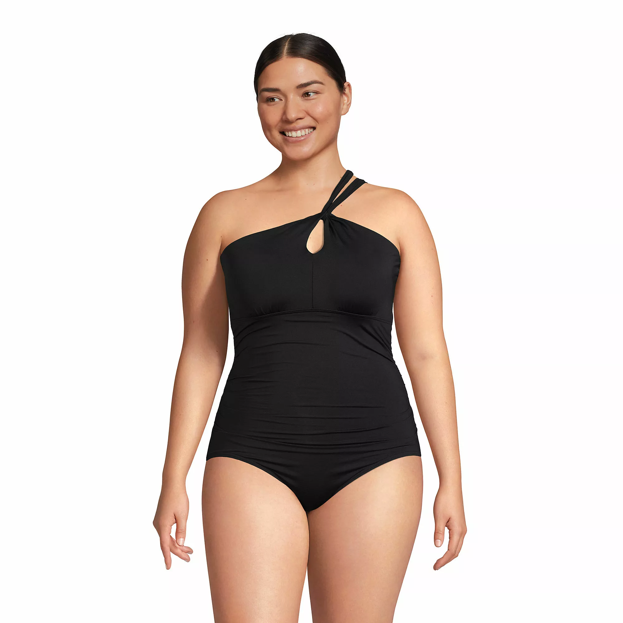 Lands' End Women's Plus Size Chlorine Resistant High Neck To One Shoulder Multi Way One Piece Swimsuit - Image 4