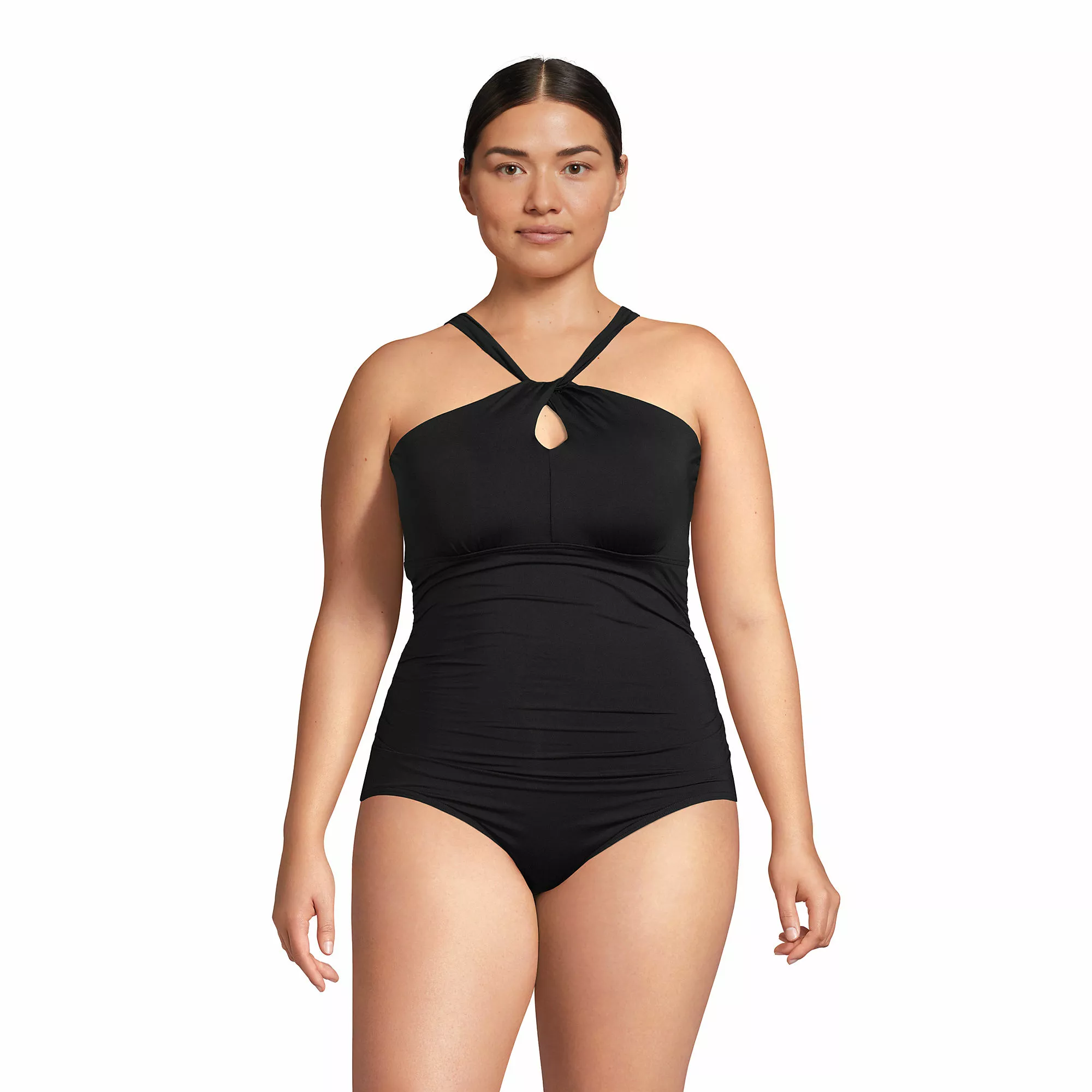 Lands' End Women's Plus Size Chlorine Resistant High Neck To One Shoulder Multi Way One Piece Swimsuit - Image 3