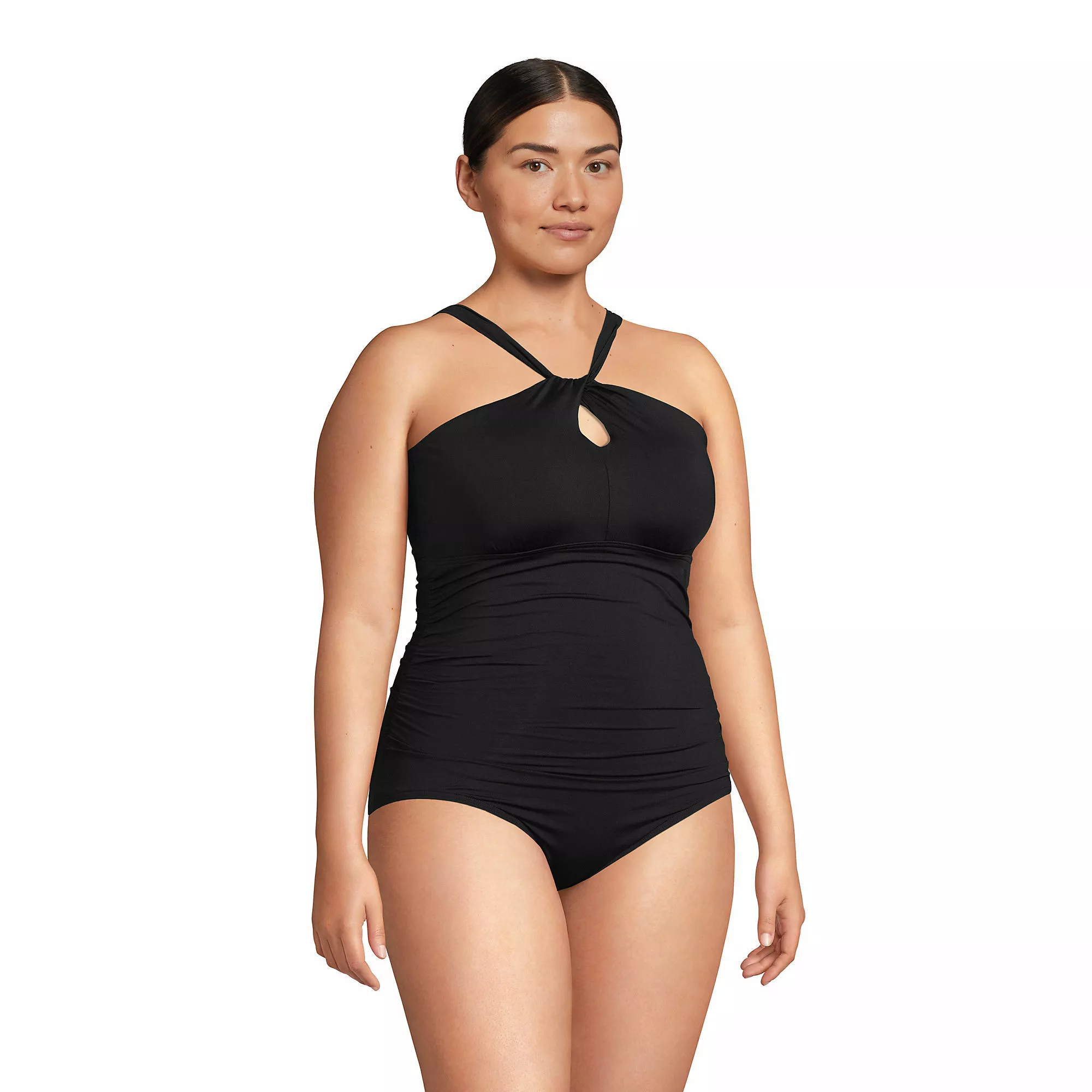 Lands' End Women's Plus Size Chlorine Resistant High Neck To One Shoulder Multi Way One Piece Swimsuit - Image 6