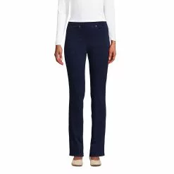Lands' End Women's Starfish Mid Rise Pull On Knit Denim Straight Jeans