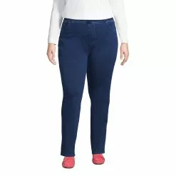 Lands' End Women's Plus Size Starfish Mid Rise Pull On Knit Denim Straight Jeans