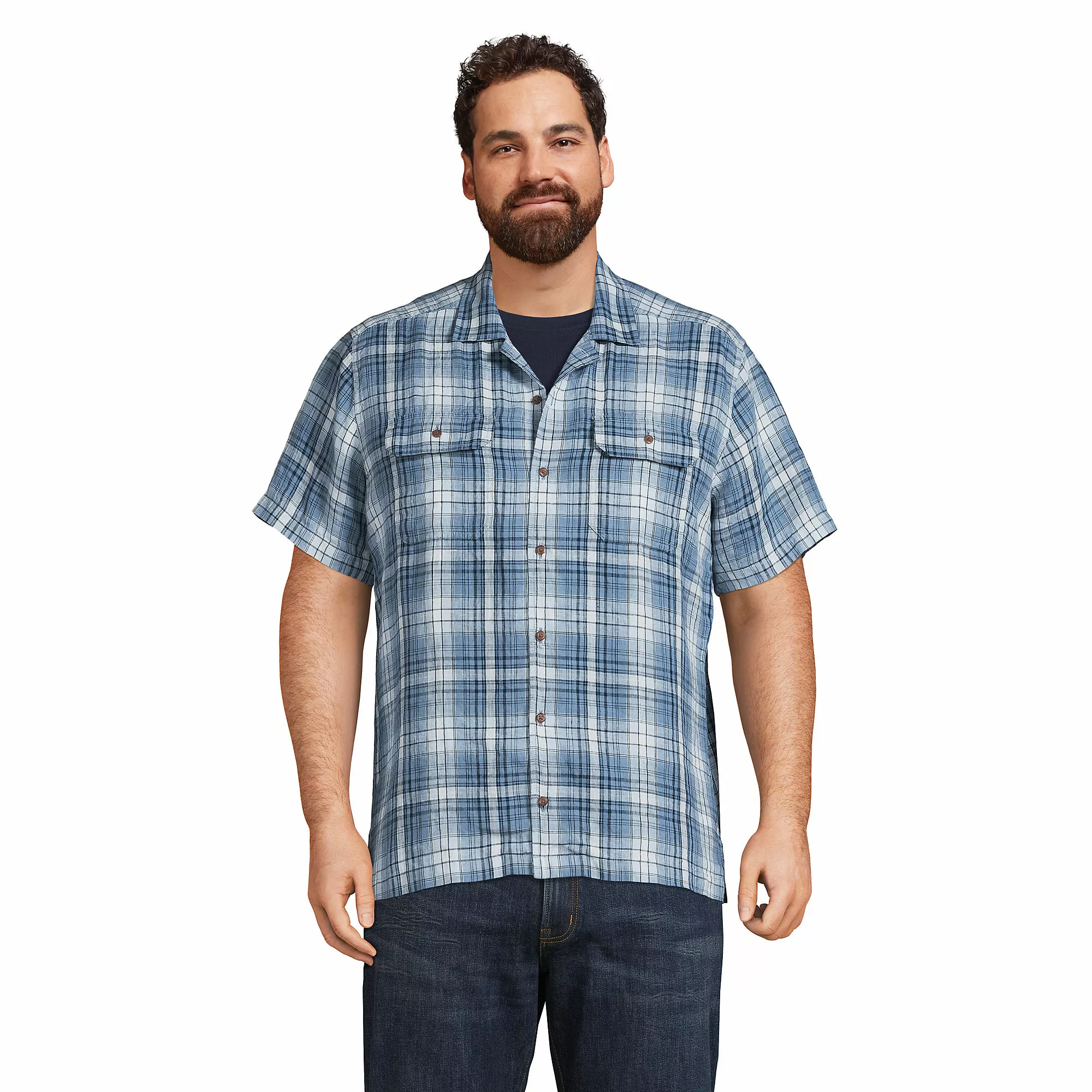Blake Shelton X Lands' End Men's Big And Tall Short Sleeve Traditional Linen Shirt