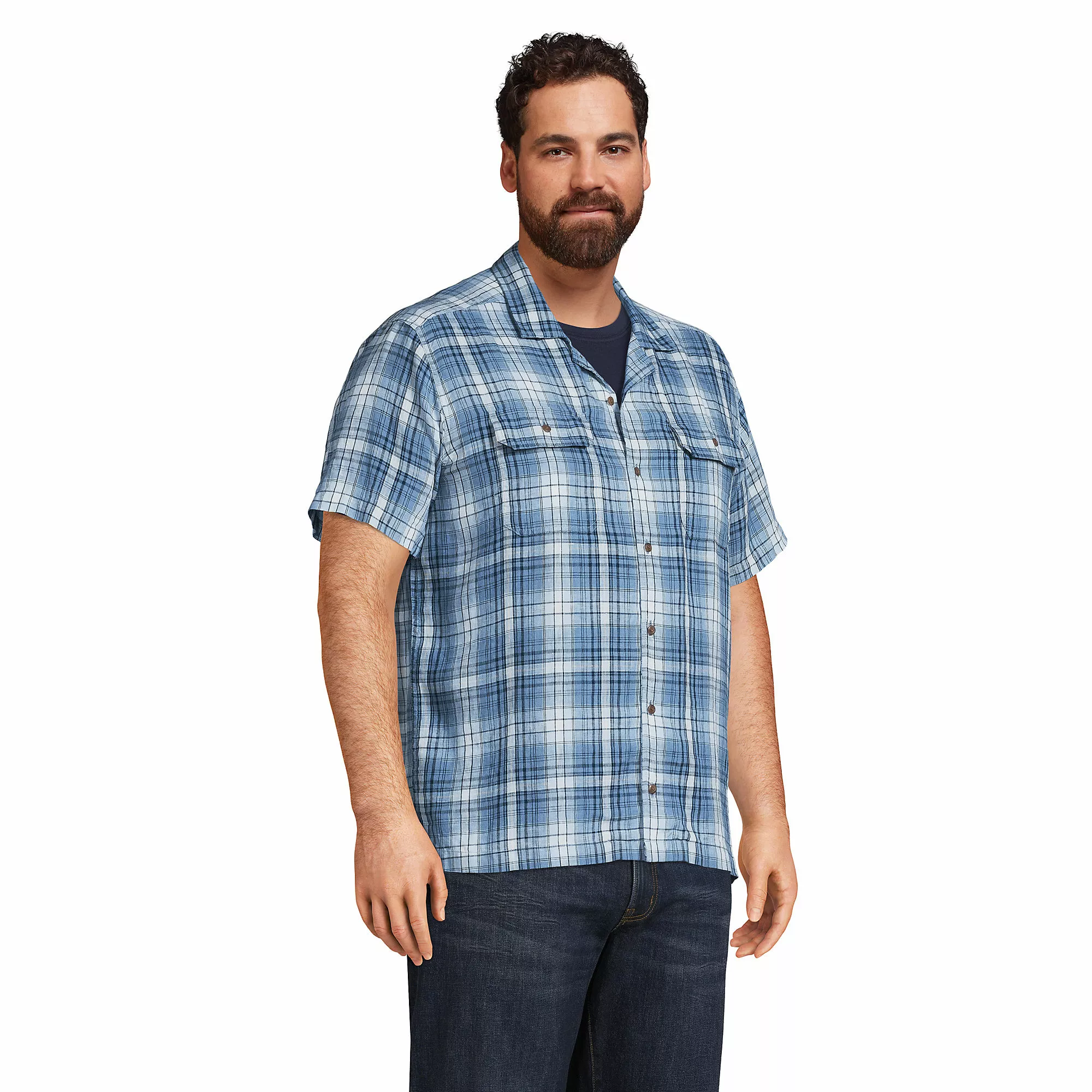 Blake Shelton X Lands' End Men's Big And Tall Short Sleeve Traditional Linen Shirt - Image 5