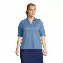 Lands' End Women's Plus Size Performance Elbow Sleeve Pique Polo