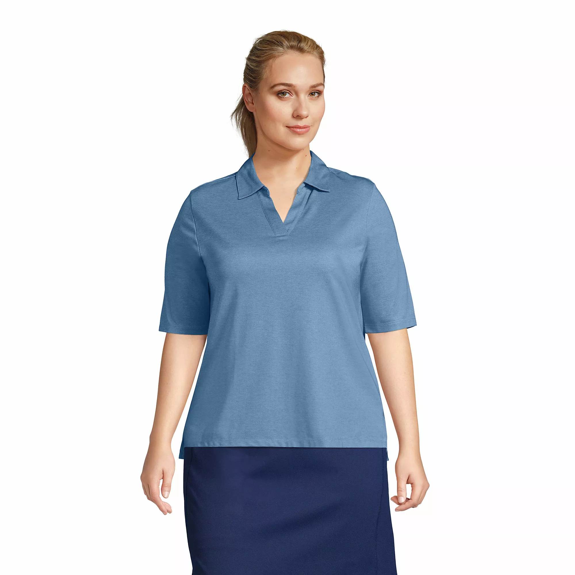 Lands' End Women's Plus Size Performance Elbow Sleeve Pique Polo