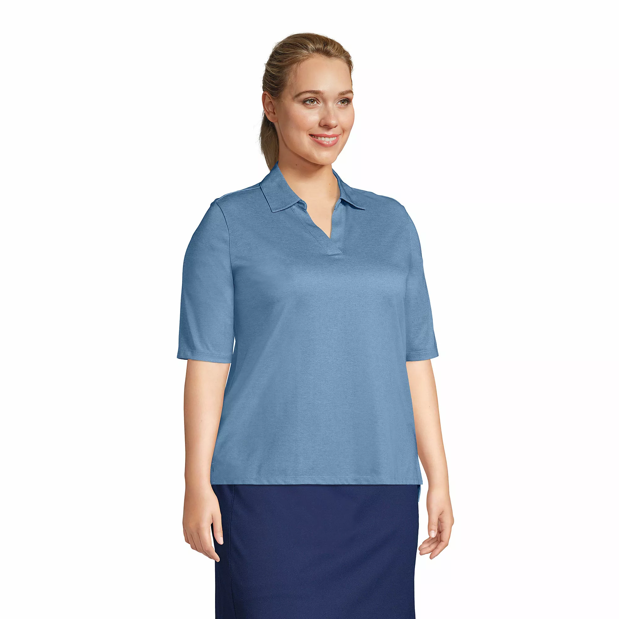 Lands' End Women's Plus Size Performance Elbow Sleeve Pique Polo - Image 3